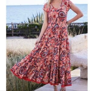 Soft Surroundings Paisley Boho Cottagecore Floral Midi Dress XS Oversized